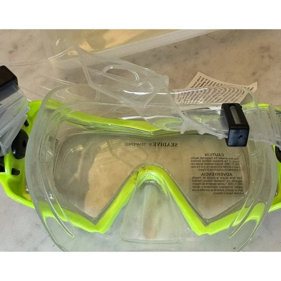 SeaDive Superba 3 Yellow Adjustable HD Divers Snorkel‎ Mask with Case New W Tags